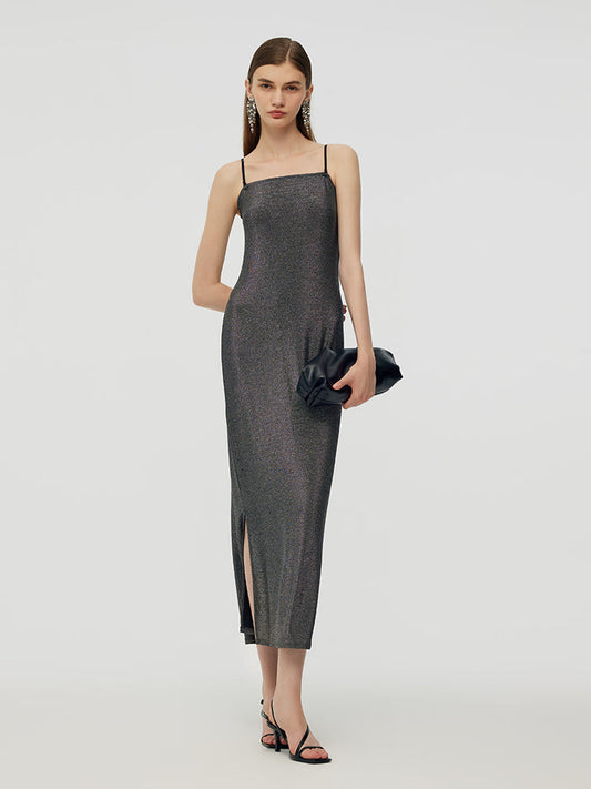 Glitter Women Party Slip Maxi Dress With Detachable Spaghetti Strap