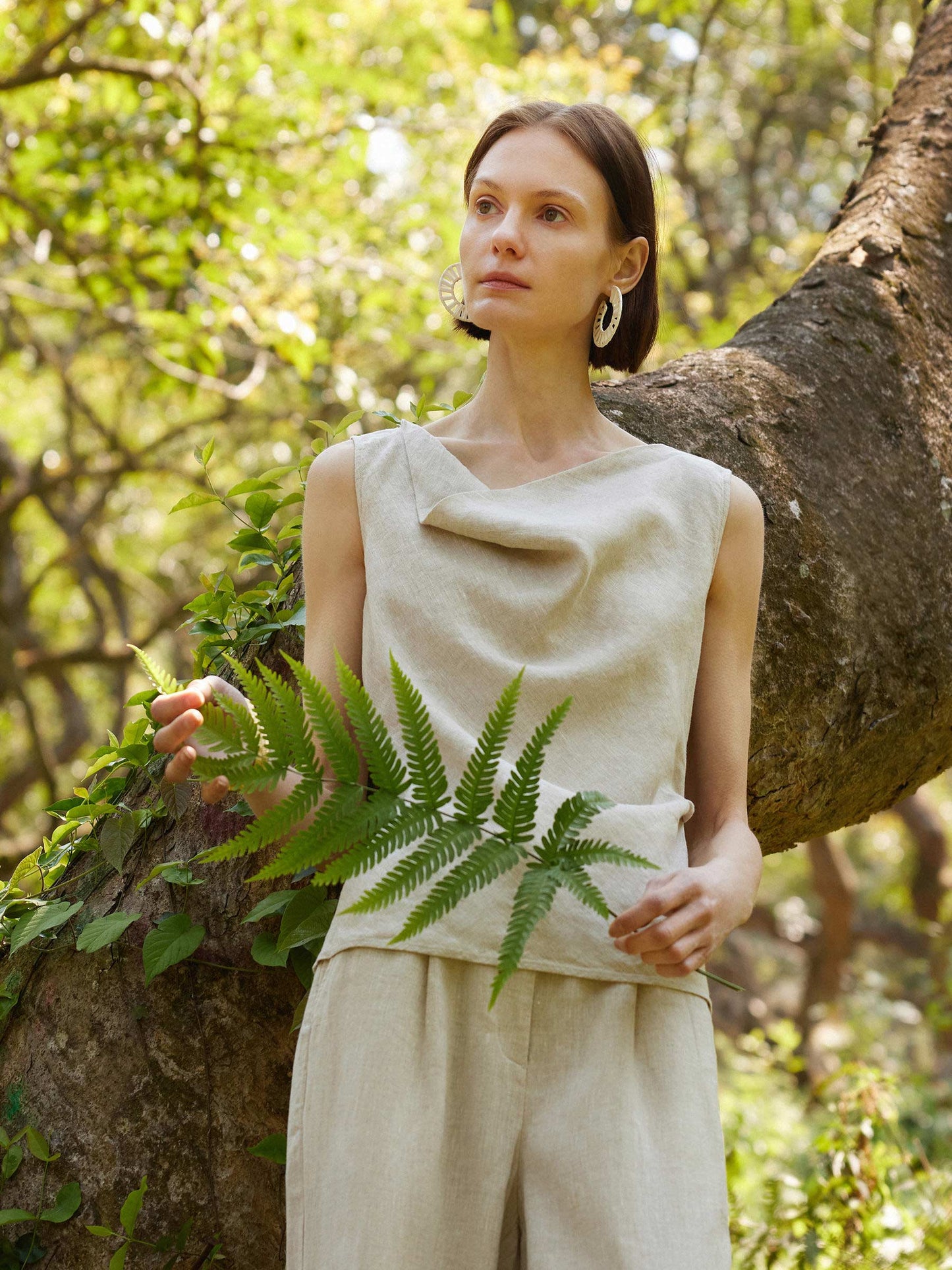 100% Linen Cowl Neck Women Tank Top