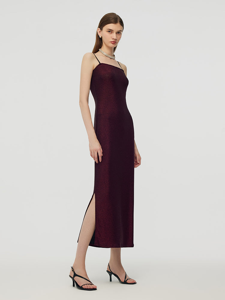 Glitter Women Party Slip Maxi Dress With Detachable Spaghetti Strap