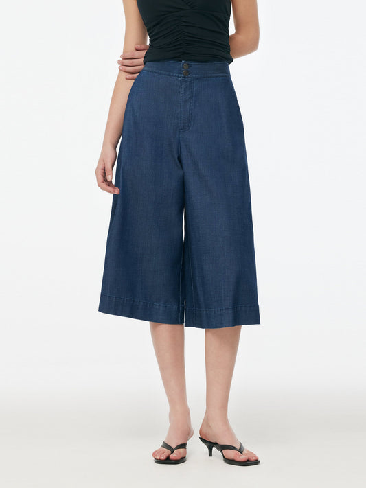 Denim High Waisted Women Wide Leg Cropped Culottes