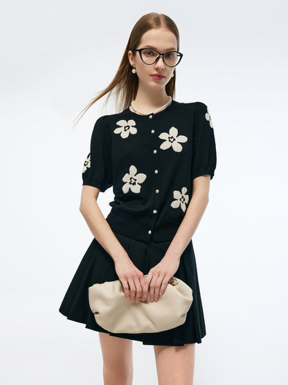 Tencel Mulberry Silk Blend Floral Jacquard Women Cardigan