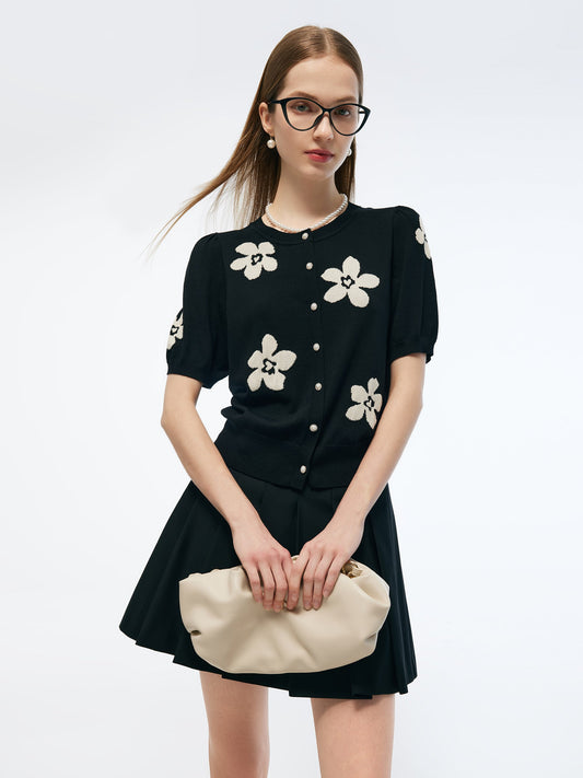 Tencel Mulberry Silk Blend Floral Jacquard Women Cardigan