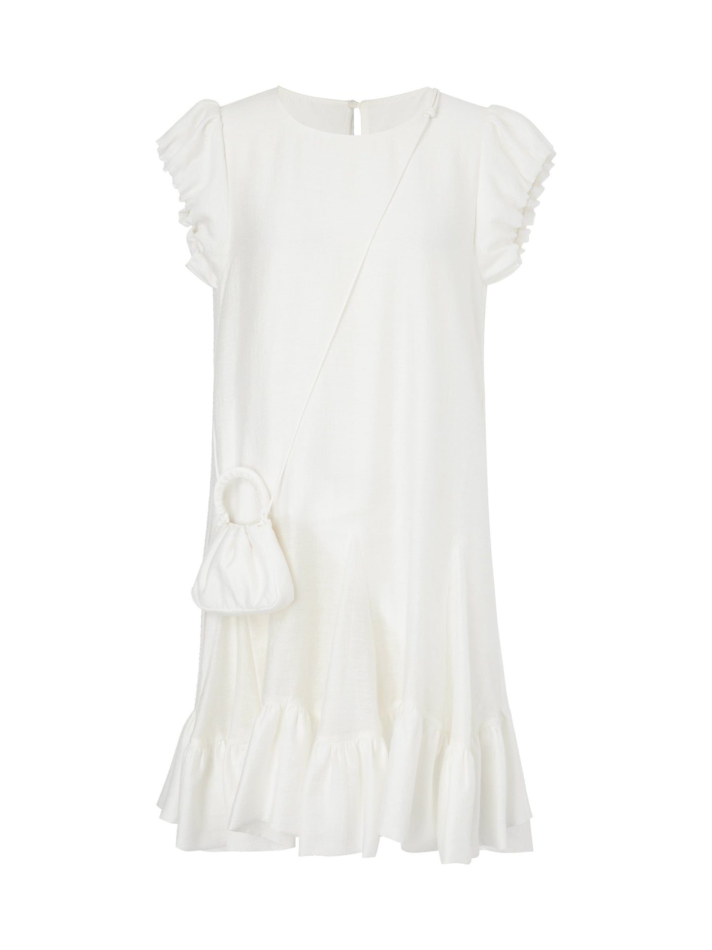 Lyocell Acetate Linen Blend Ruffle Hem Women Mini Dress With Crossbody Bag