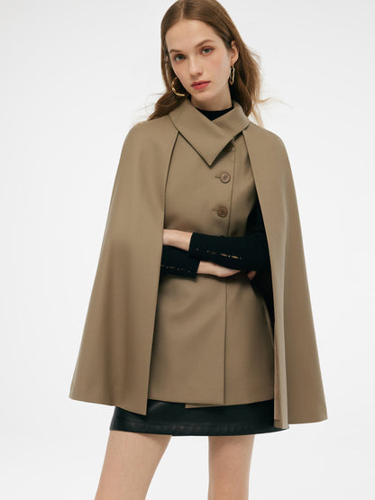 100% Worsted Wool Cape And Vest Two-Piece Set With Belt