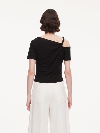 Tencel Blend Stretch One-Shoulder Women Knit Top