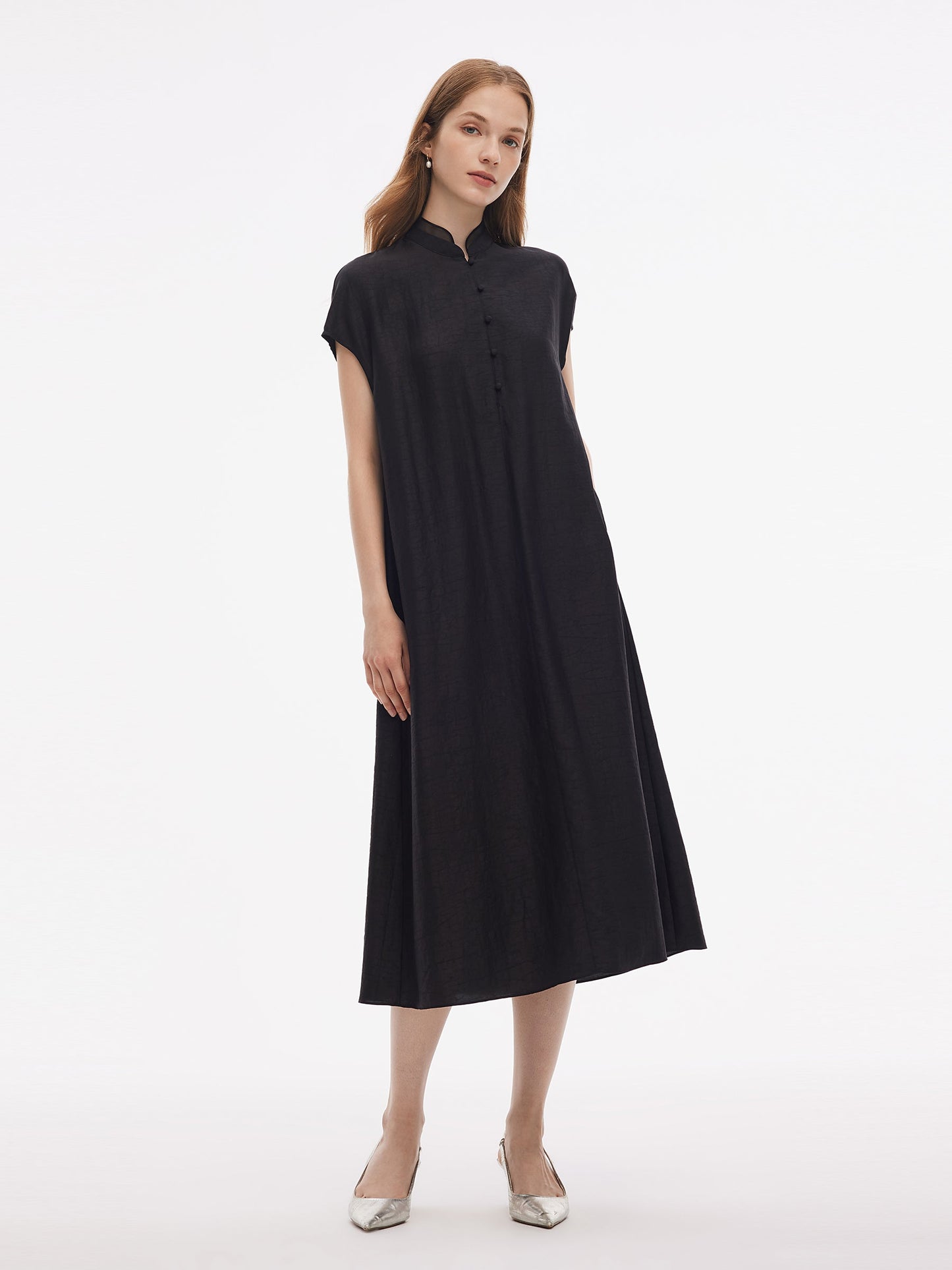 18MM Xiang Yun Silk A-Line Women Self-Tie Belt Midi Dress