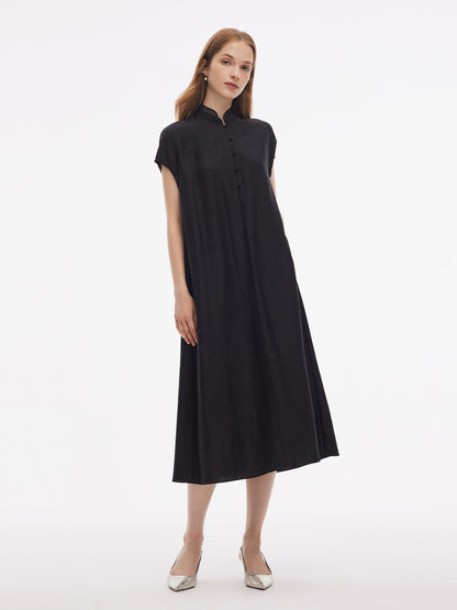 18MM Xiang Yun Silk A-Line Women Self-Tie Belt Midi Dress