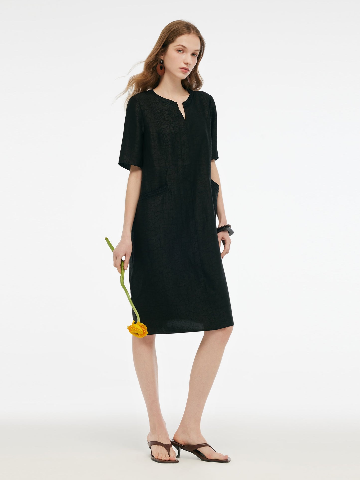 18MM Xiang Yun Silk Pockets Women Loose Fit Midi Dress