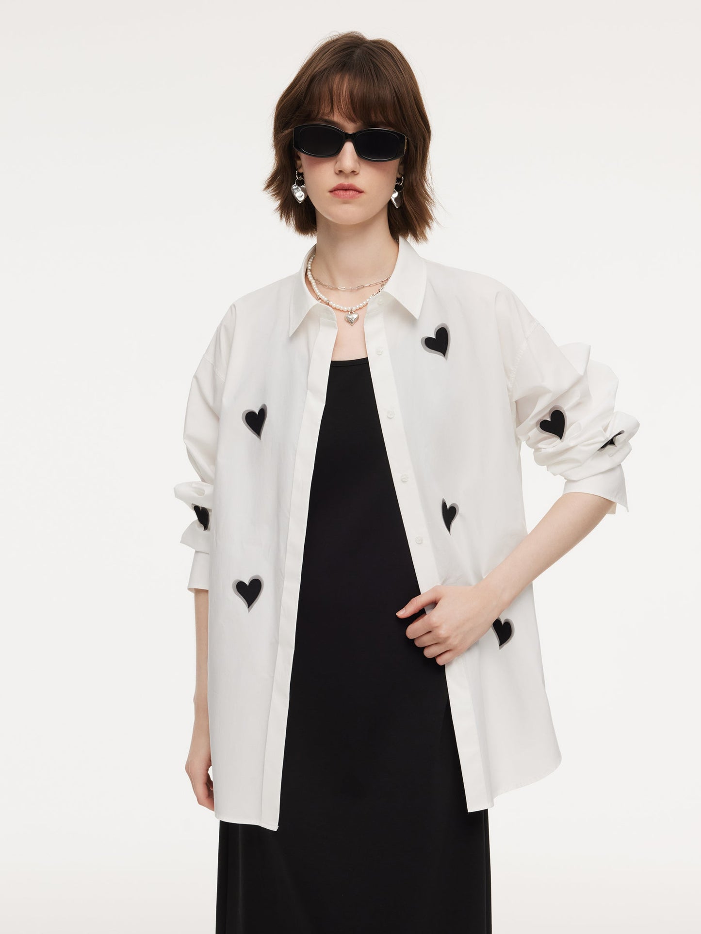 3D Heart Shirt And Sleeveless Dress Two-Piece Set With Tie String Belt
