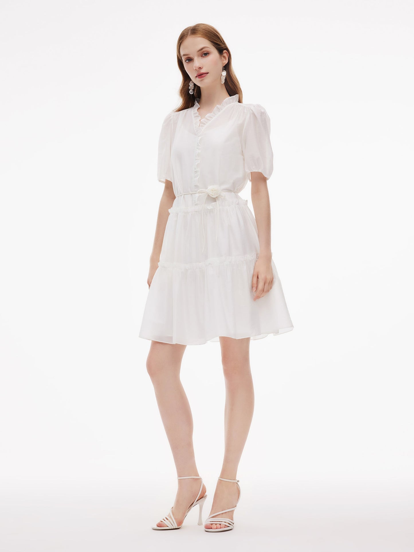 Tencel Blend Ruffle V-Neck Women Mini Dress With Slip Dress