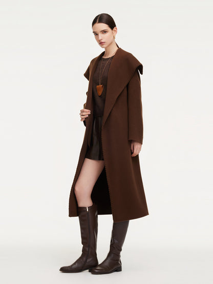 Cashmere Wool Blend Wide Collar Double-Faced Women Wrap Overcoat