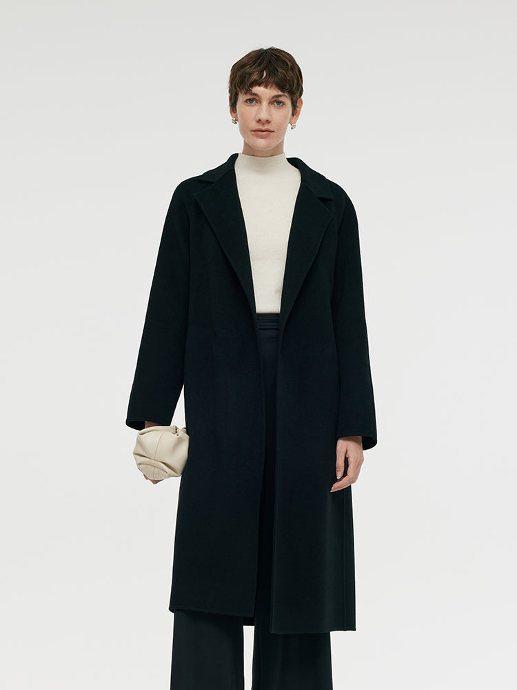 Cashmere And Wool Women Wrap Coat With Detachable Zipper