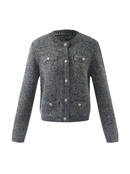 Wool Blend Sequins Women Cardigan