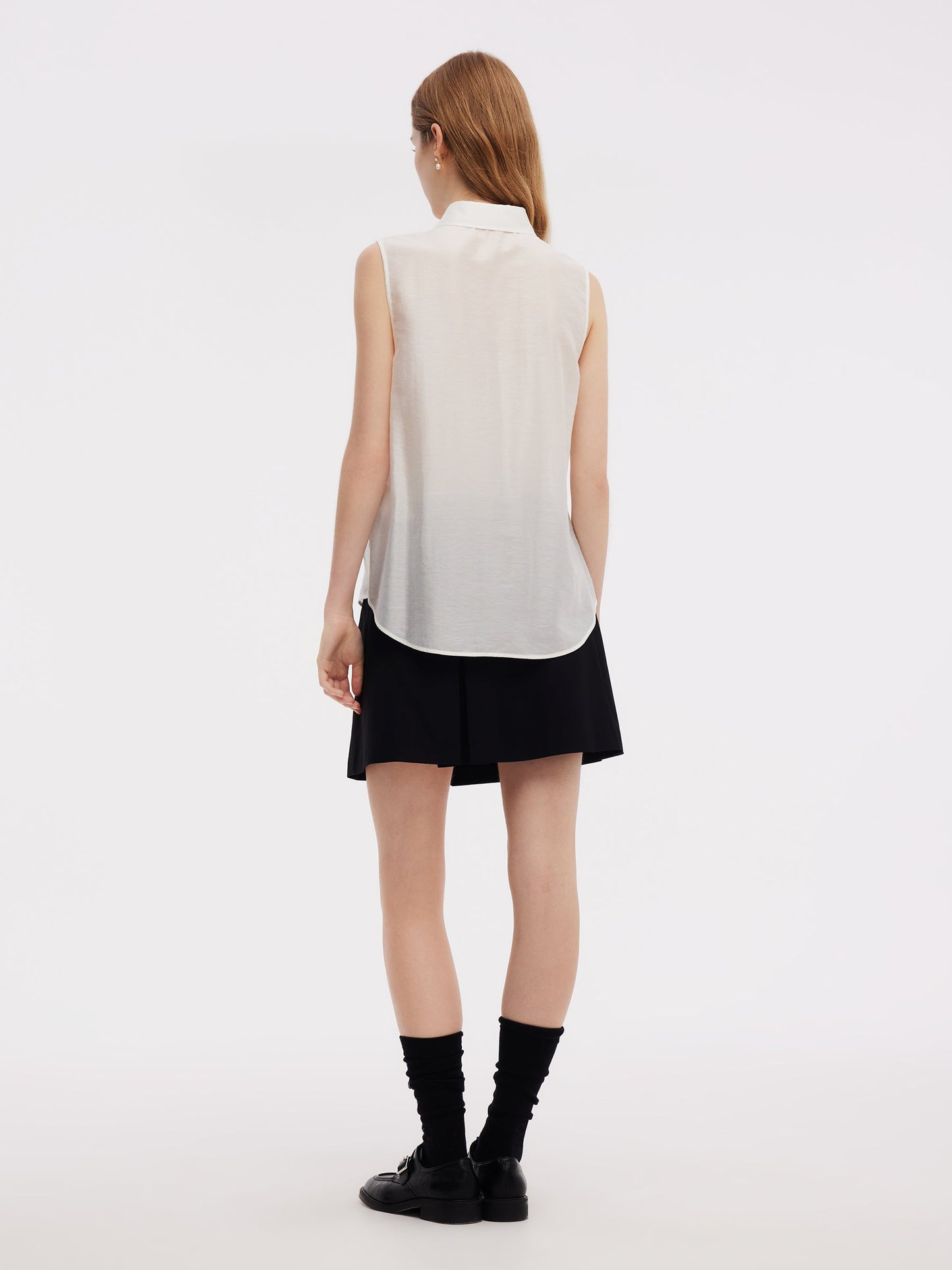 Front Slit Knit Top And Sleeveless Shirt Two-Piece Set