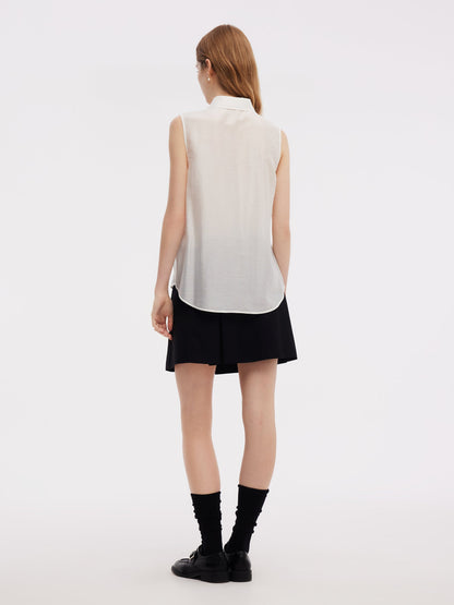 Front Slit Knit Top And Sleeveless Shirt Two-Piece Set