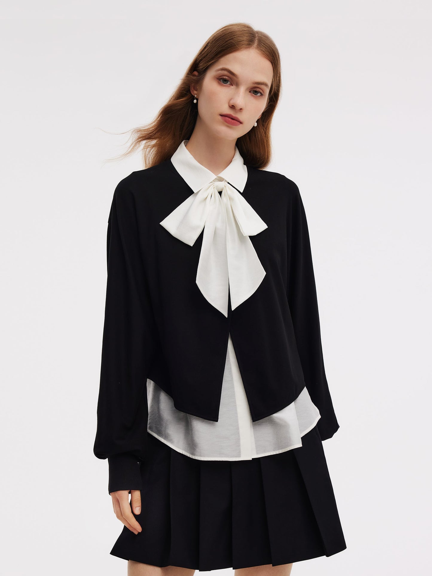 Front Slit Knit Top And Sleeveless Shirt Two-Piece Set