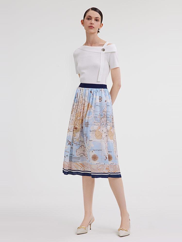 19 Momme Silk Map Print Women Skirt