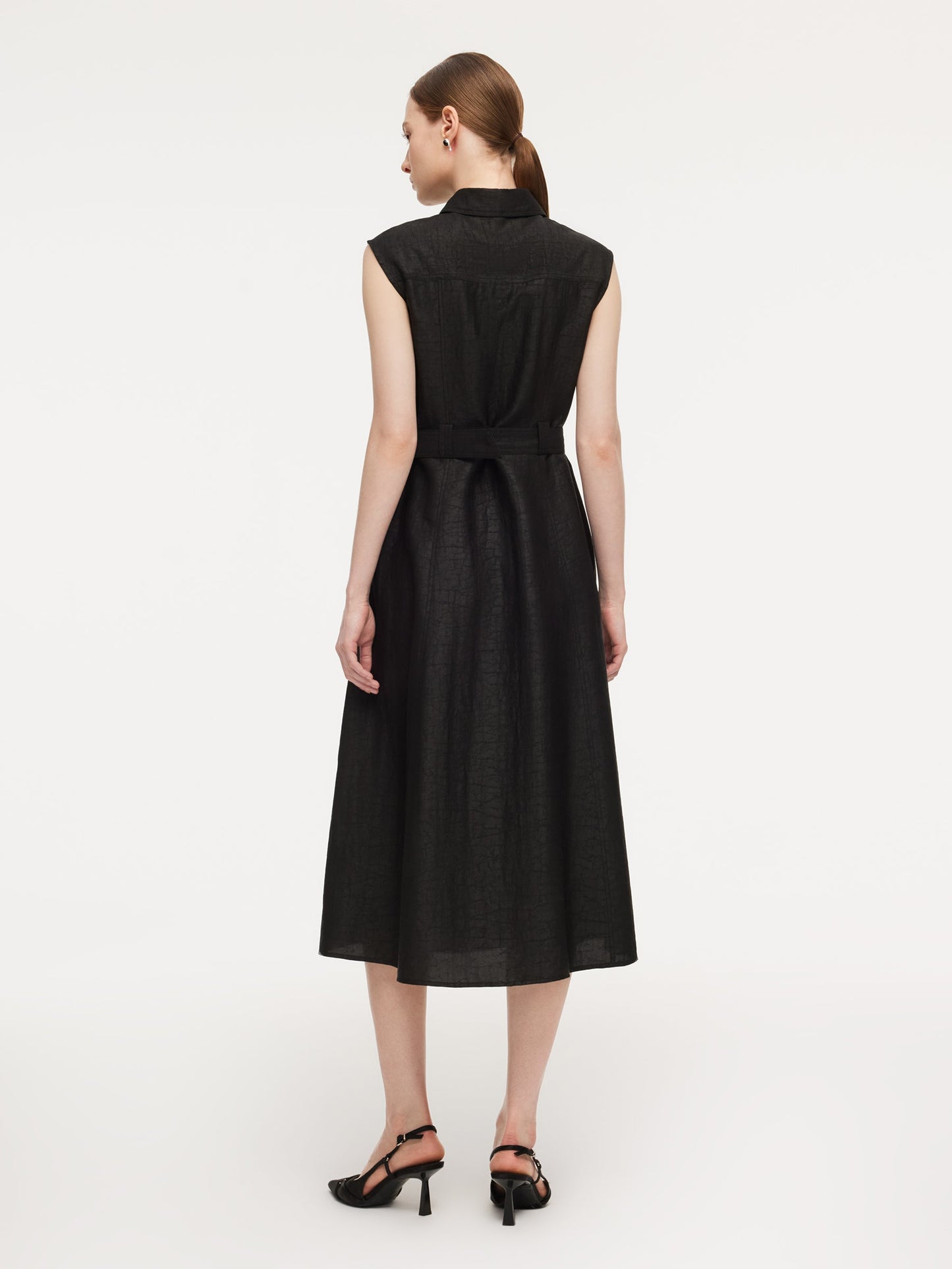 18MM Gambiered Canton Gauze Women Midi Dress With Belt