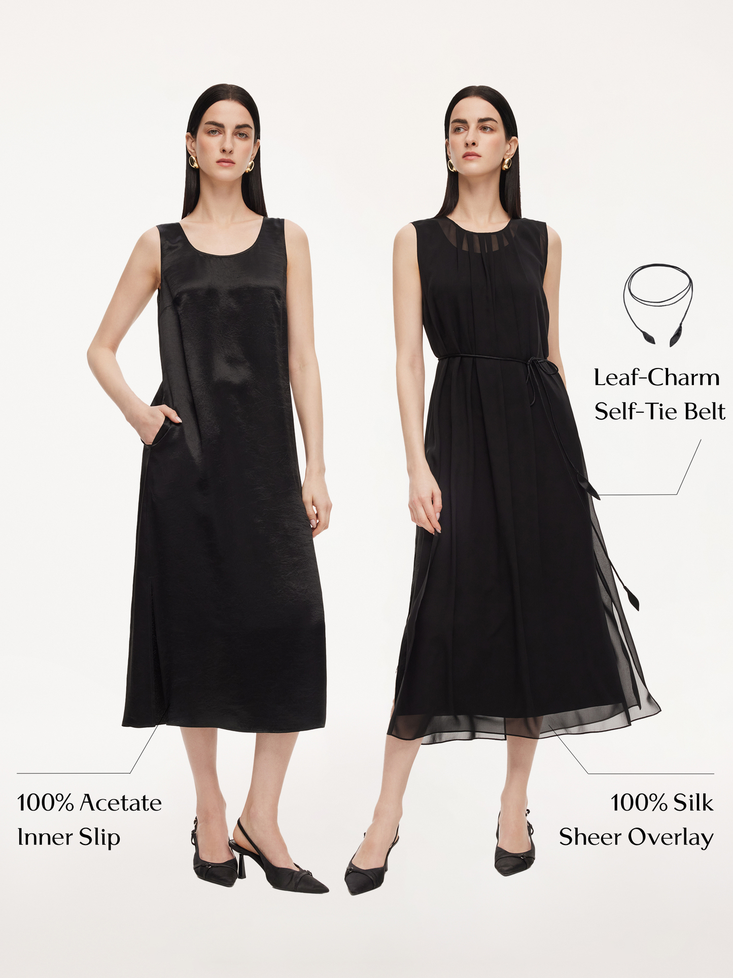 10MM Mulberry Silk Sleeveless Dress And 100% Acetate Sleeveless Dress Two-Piece Set