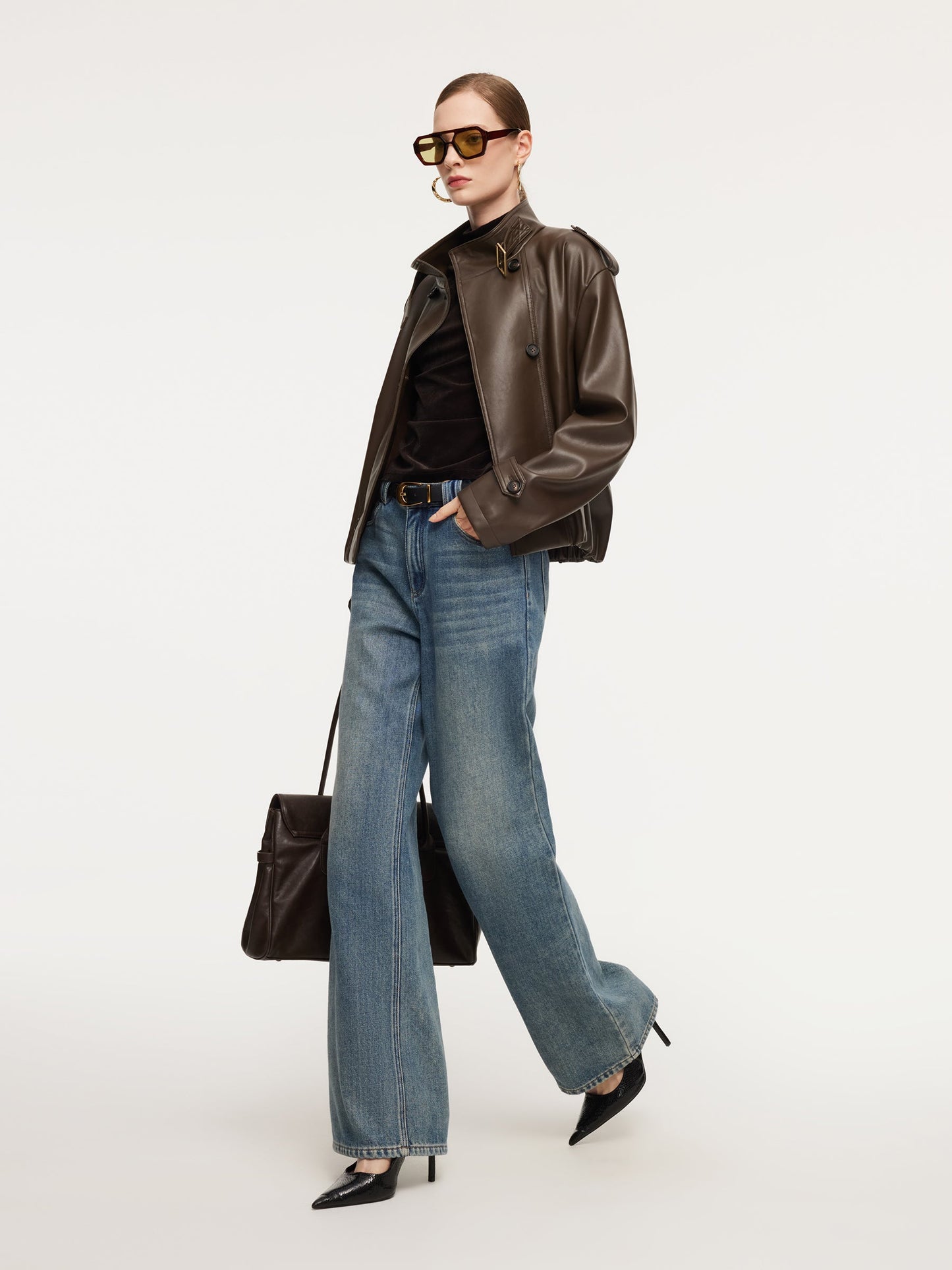 PU Leather Double-Breasted Women Trench Jacket