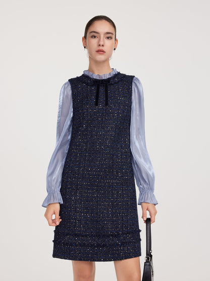Tweed Faux-Layered Women Mini Dress
