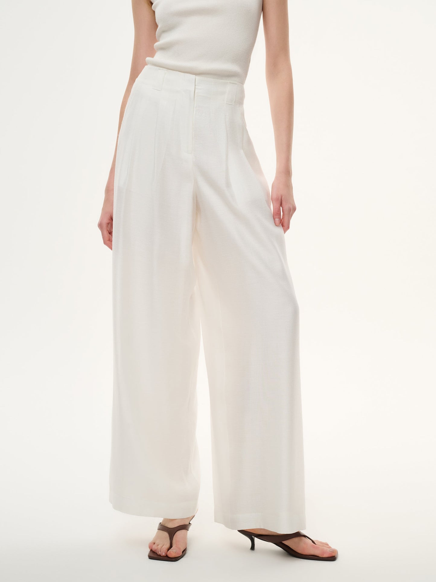 Tencel Acetate Linen Blend Women Straight Leg Pants