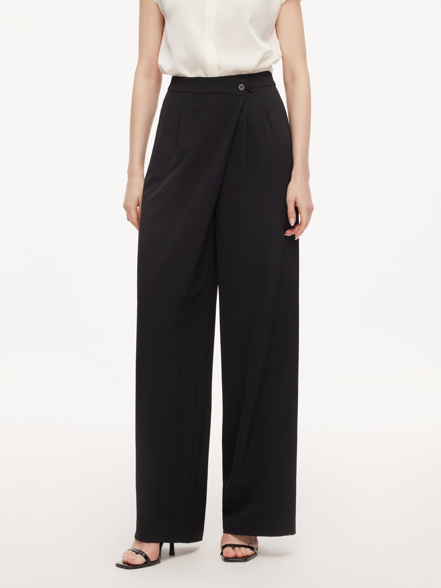Four-Way Stretch Straight Leg Women Asymmetric Wrap Pants
