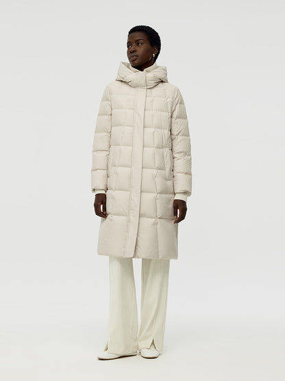 Patchwork Hooded Long Goose Down Coat