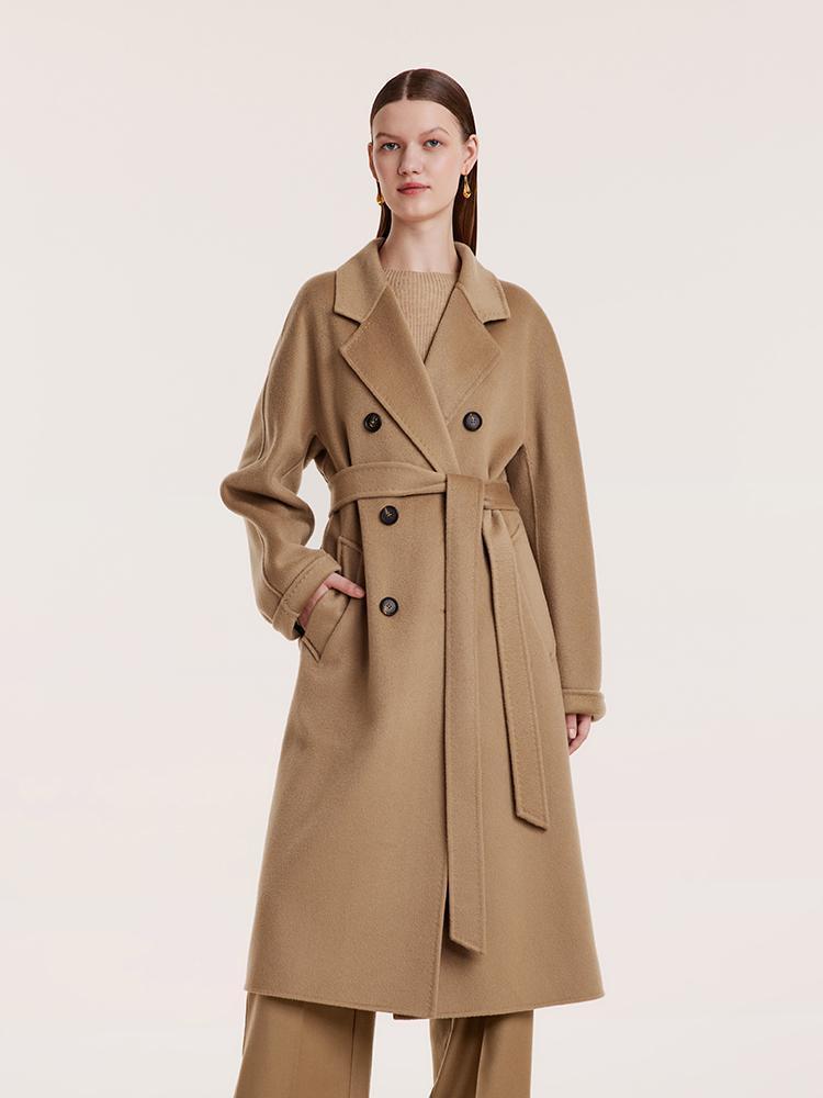 Pure Cashmere Double-Breasted Coat With Beret