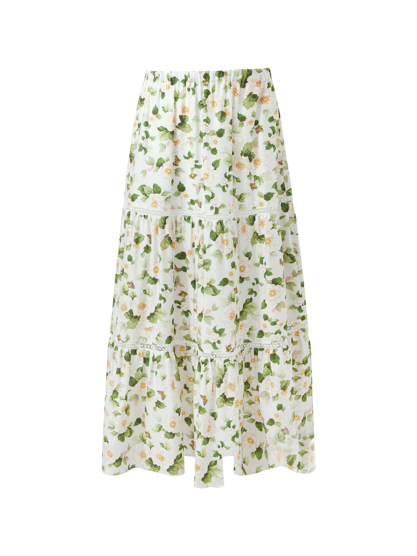 Acetate Blend Floral Print Women Tiered Skirt