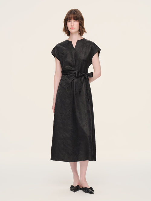 19MM Gambiered Canton Gauze Women Belted Maxi Dress With Scrunchie