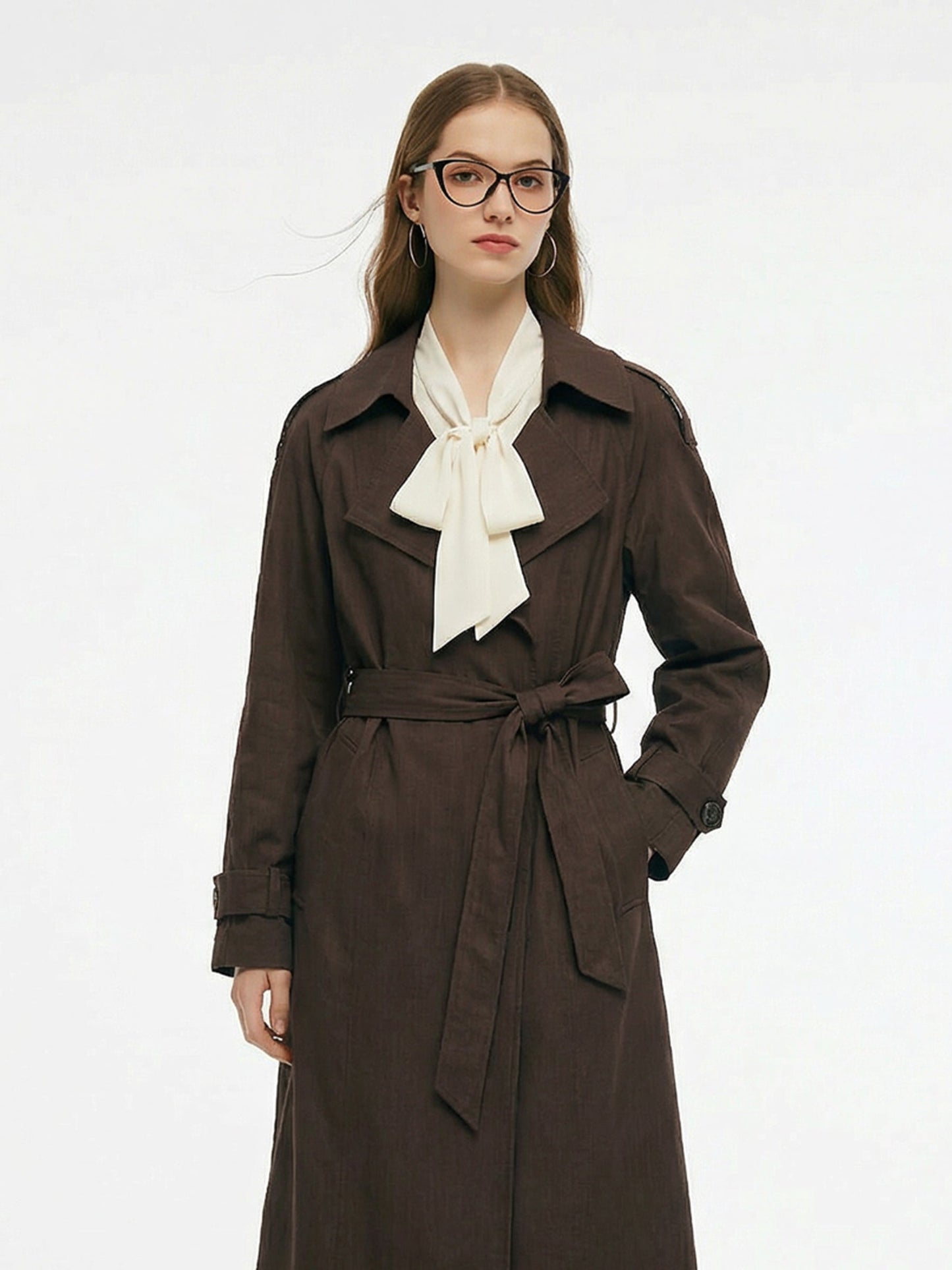 100% Linen Women Wrap Trench Coat