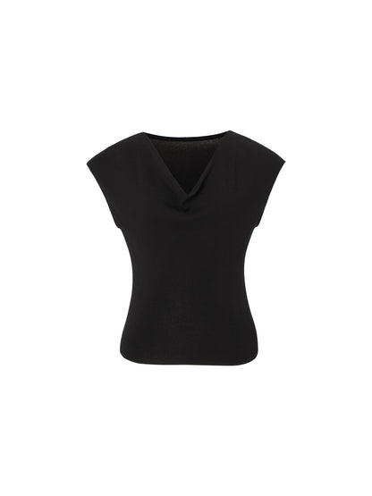 Tencel Mulberry Silk Cowl Neck Women Cap Sleeve Knit Top