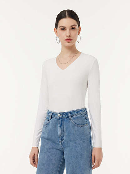 Two-pack (Black & White) Modal V-Neck Long Sleeve Top