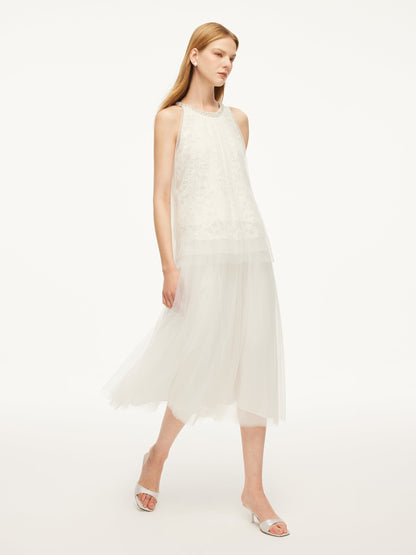 Lace Embroidered Sequins Halter Top And Mesh Skirt Two-Piece Set