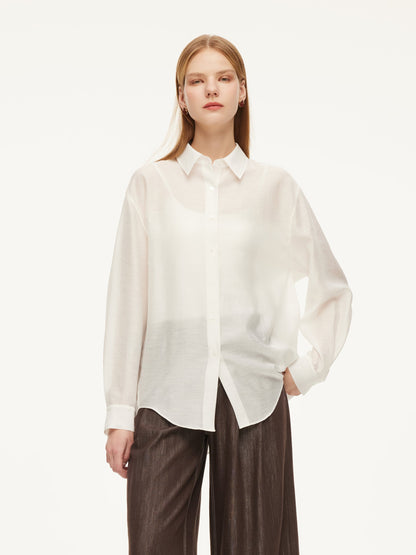 Tencel Acetate Linen Blend Women Sheer Oversized Shirt & Camisole Two-Piece Set