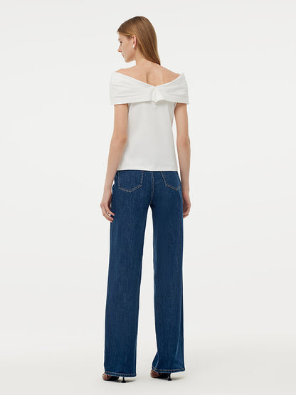 100% Cotton Bow Top And Adjustable Waist Denim Jeans Two-Piece Set