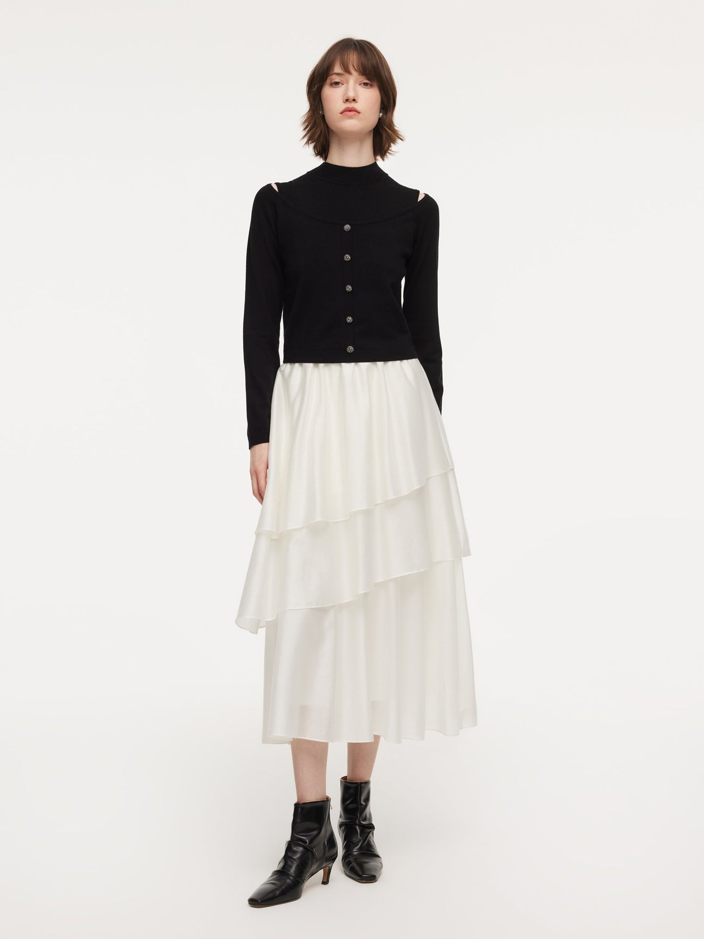 Lyocell Wool Blend Off Shoulder Knit Top And Sleeveless Tiered Dress Two-Piece Set
