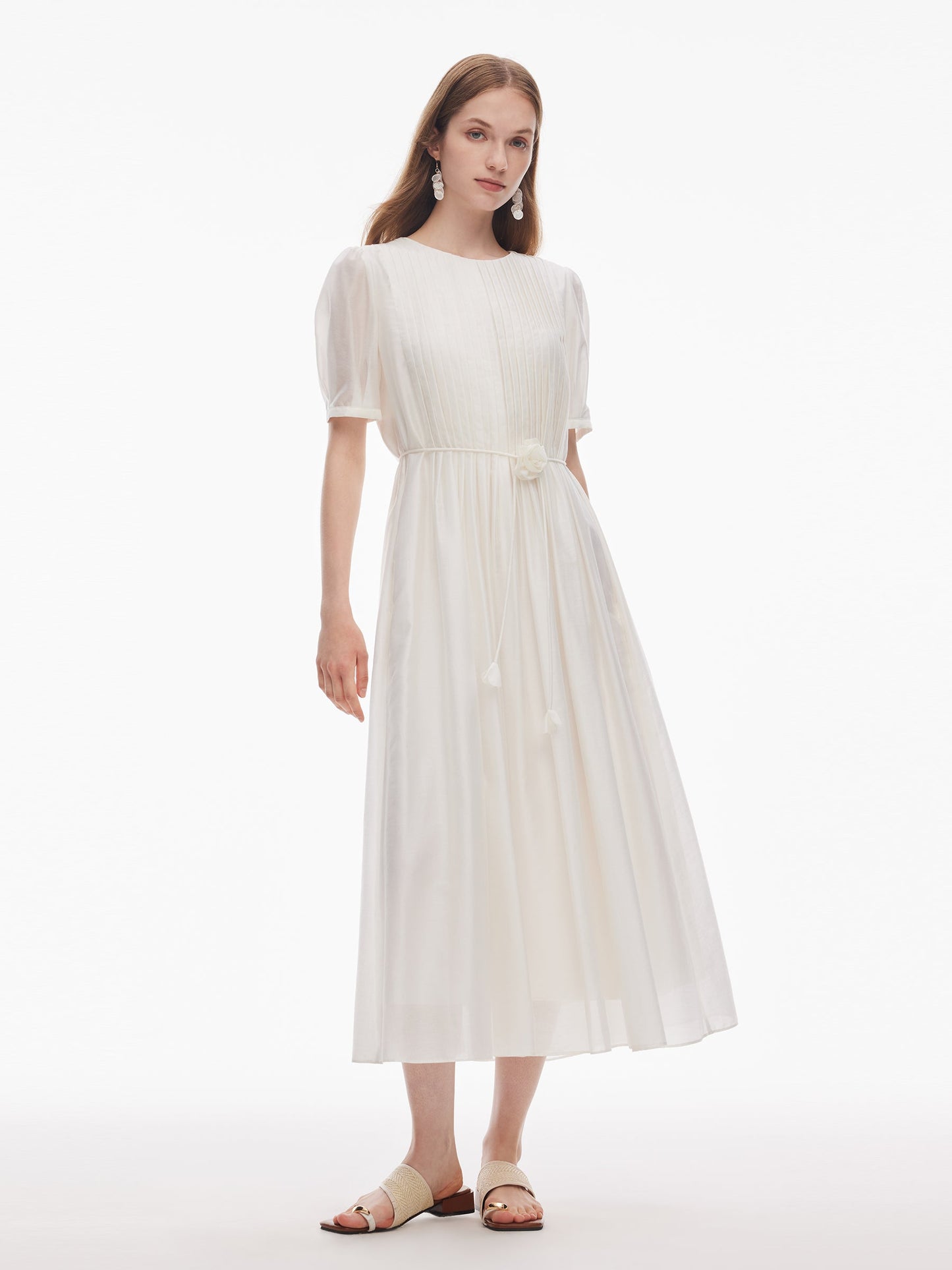 Tencel Blend Pleated Women Loose A-Line Maxi Dress