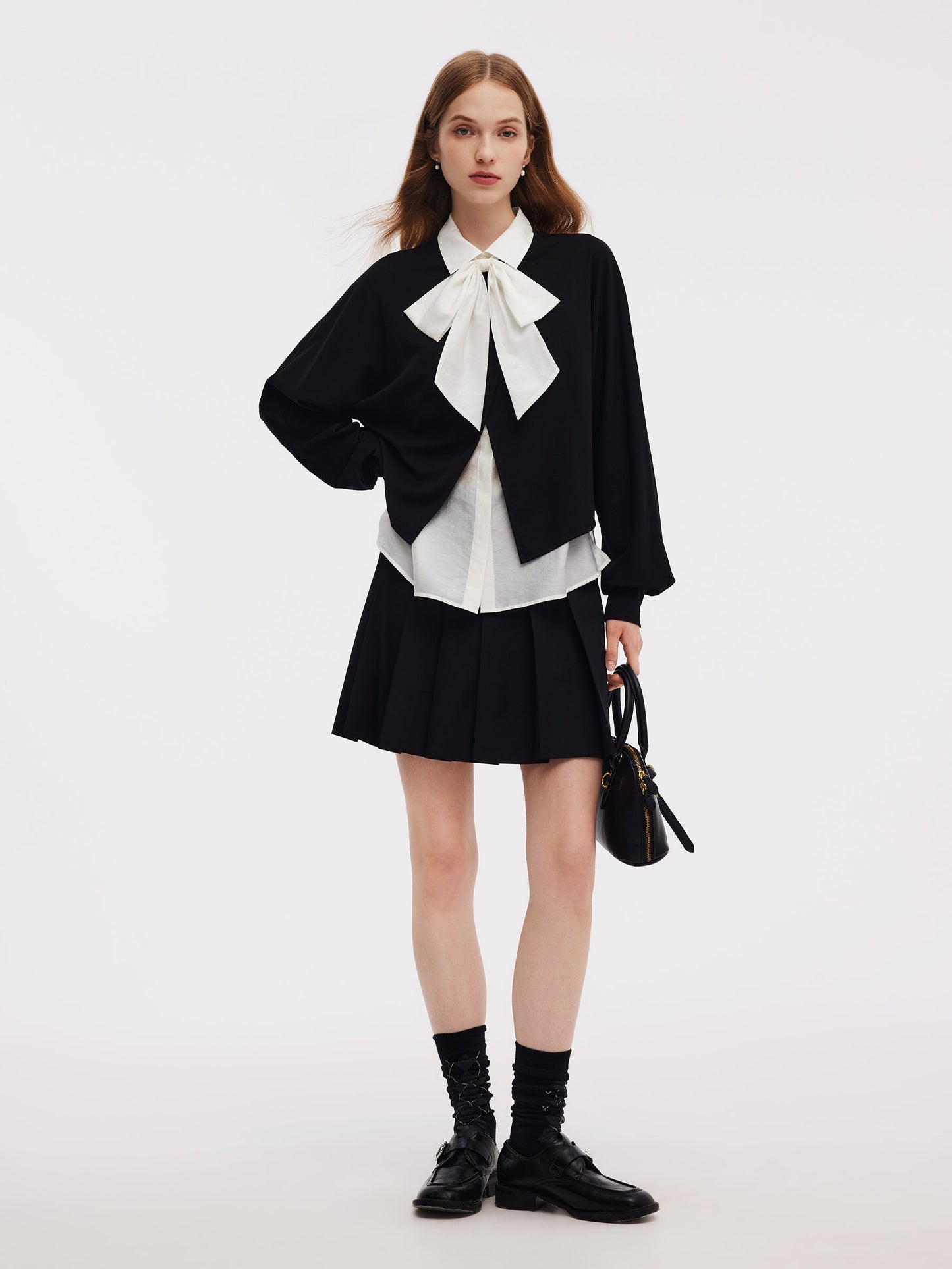 Front Slit Knit Top And Sleeveless Shirt Two-Piece Set