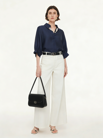 100% Cotton Denim Women Wide Leg Jeans With Belt