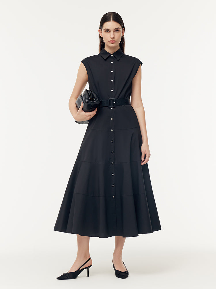Gathered Waist Cap Sleeve Women Maxi Dress With Leather Belt