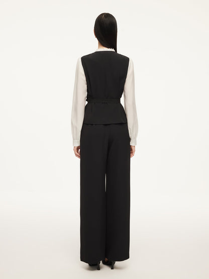 Four-Way Stretch Mock Layered Shirt And Pants Two-Piece Set With Self-Tie Belt