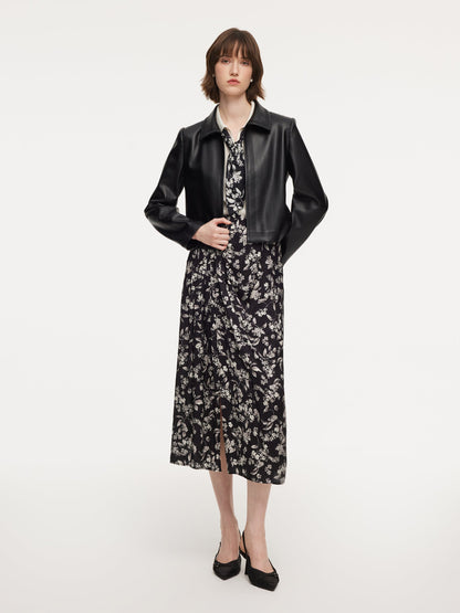 Floral Print Side Slit Twist Front Women H-Line Skirt