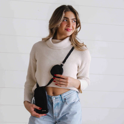 Nessa Nylon Crossbody Phone Bag - Black