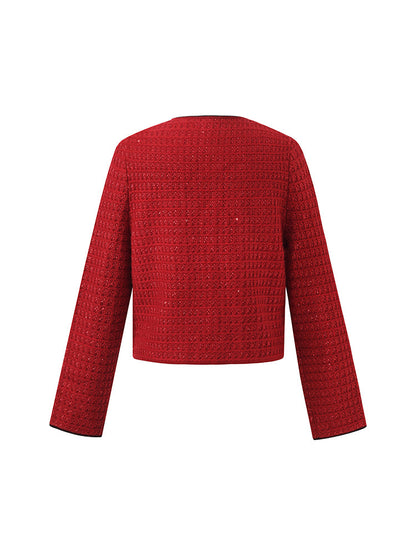 Wool-Blend Sequins Knitted Women Cardigan