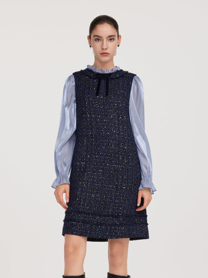 Tweed Faux-Layered Women Mini Dress