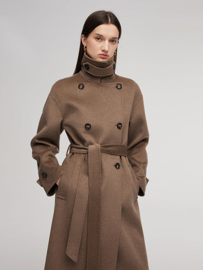Cashmere Wool Blend Double-Faced Unisex Wrap Overcoat