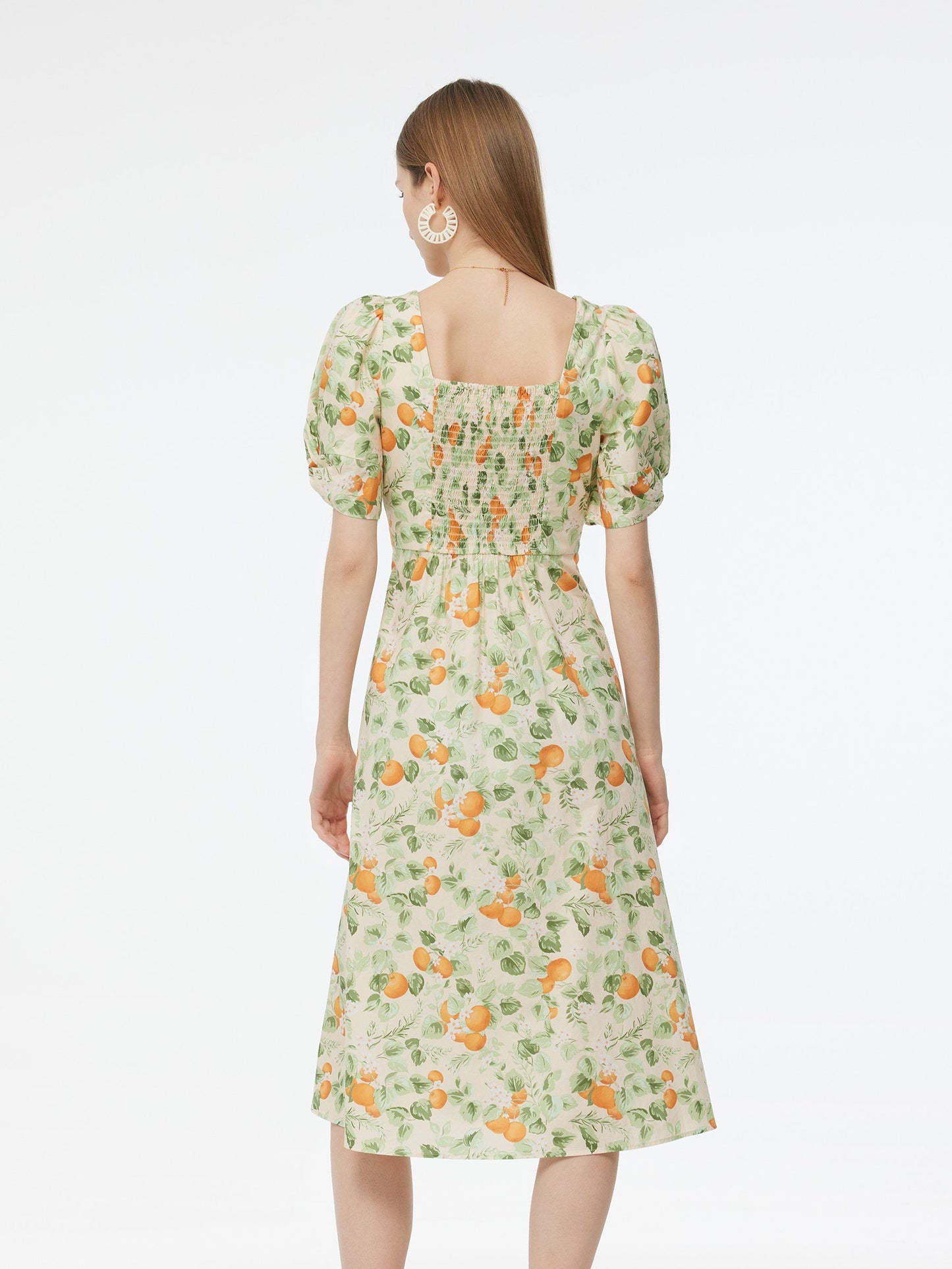 Cotton Floral Print Twist Front Women Midi Dress