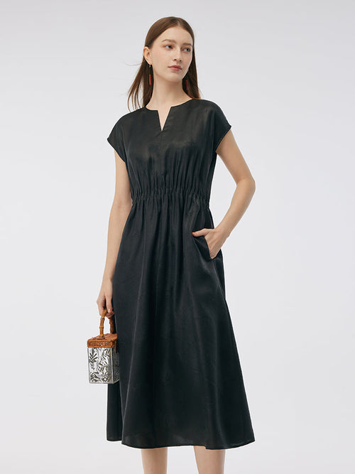 19MM Xiang Yun Silk Cap Sleeve Women Midi Dress